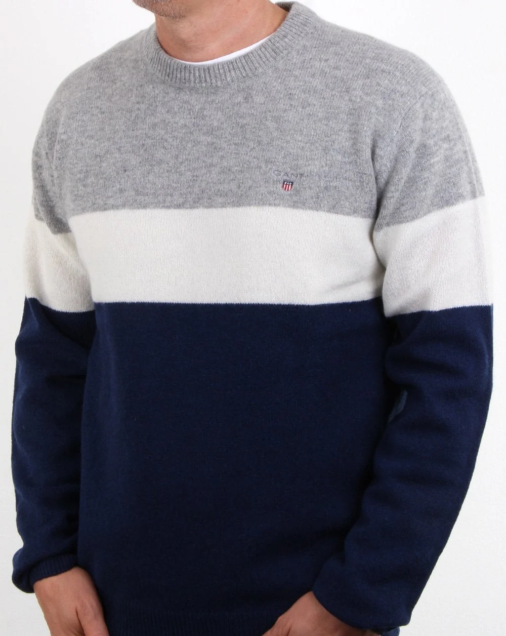 Gant Colourblock Stripe Crew Jumper Evening Blue - Image 3