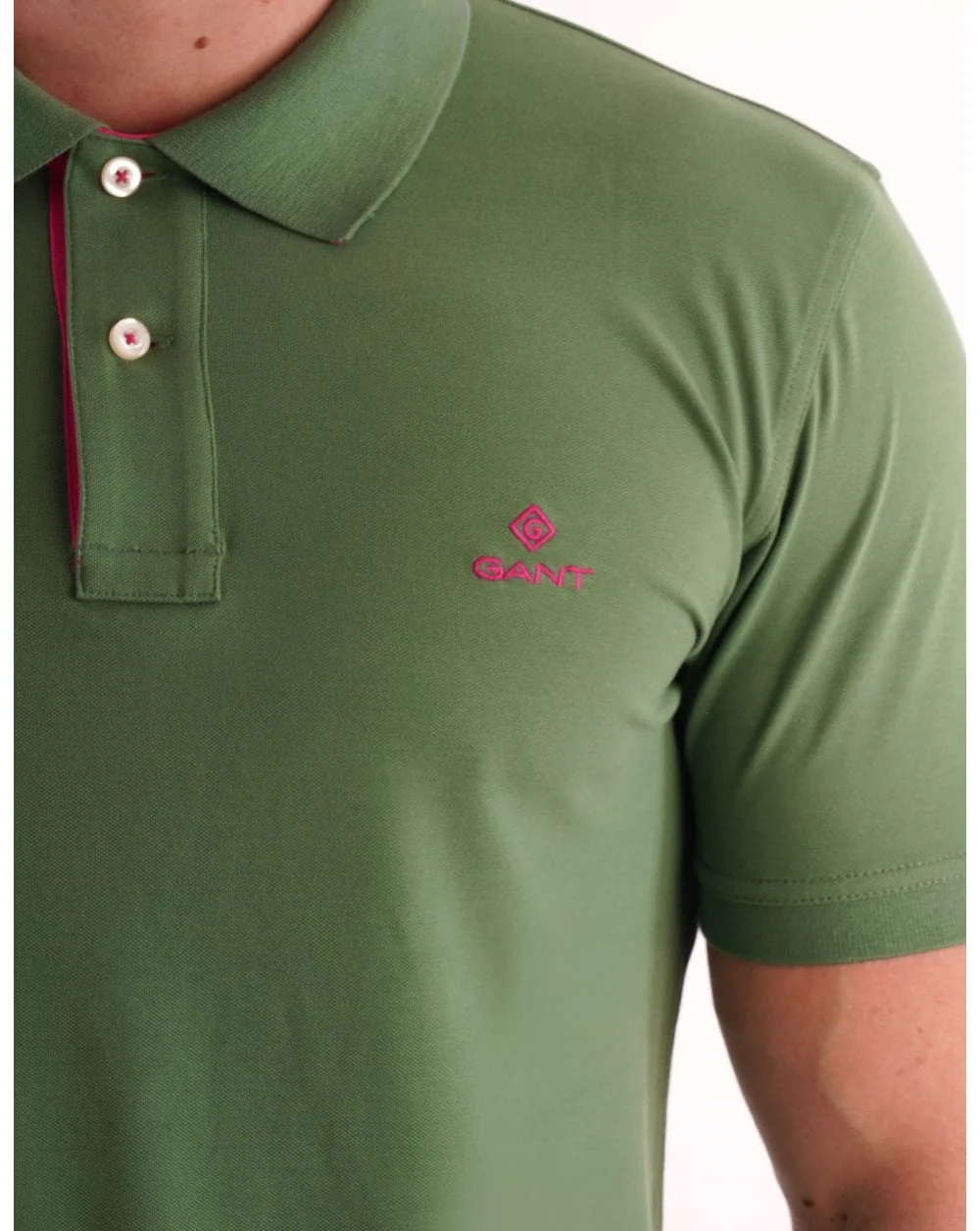 Gant Contrast Collar Leaf Green/Pink - Image 2