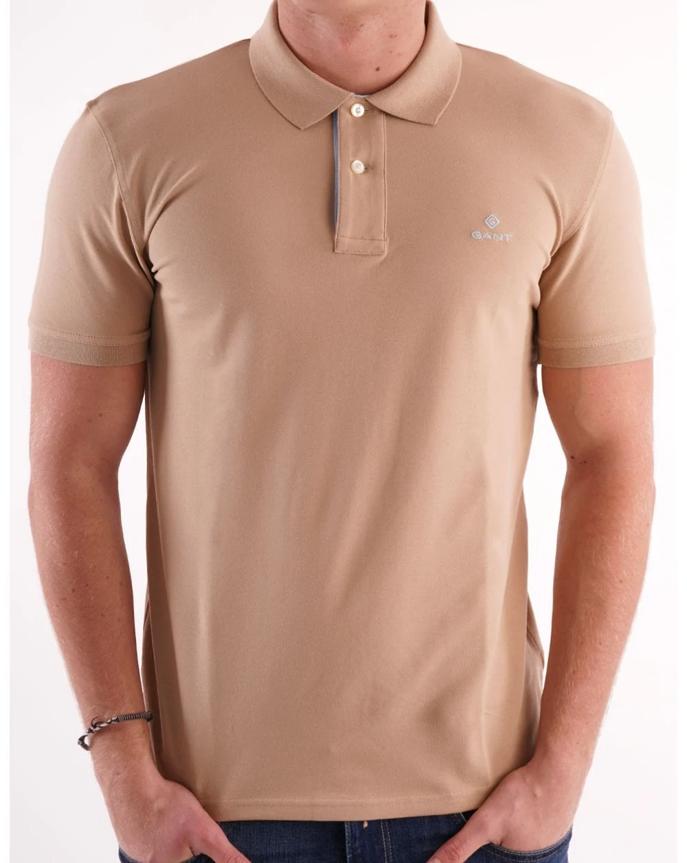 Gant Contrast Collar Polo Beige/Sky Blue