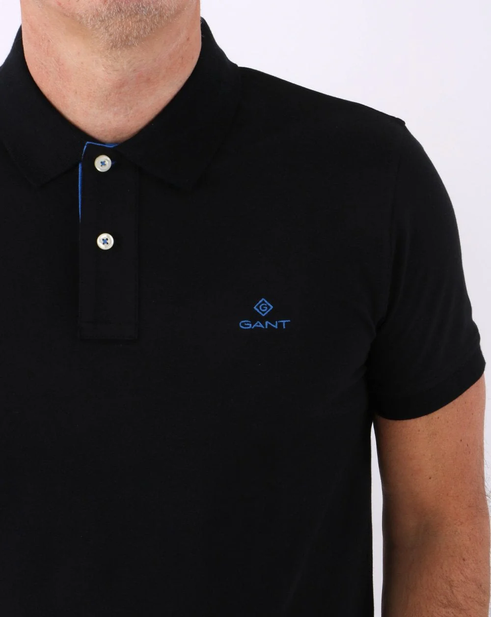 Gant Contrast Collar Polo Shirt Black/Blue - Image 2