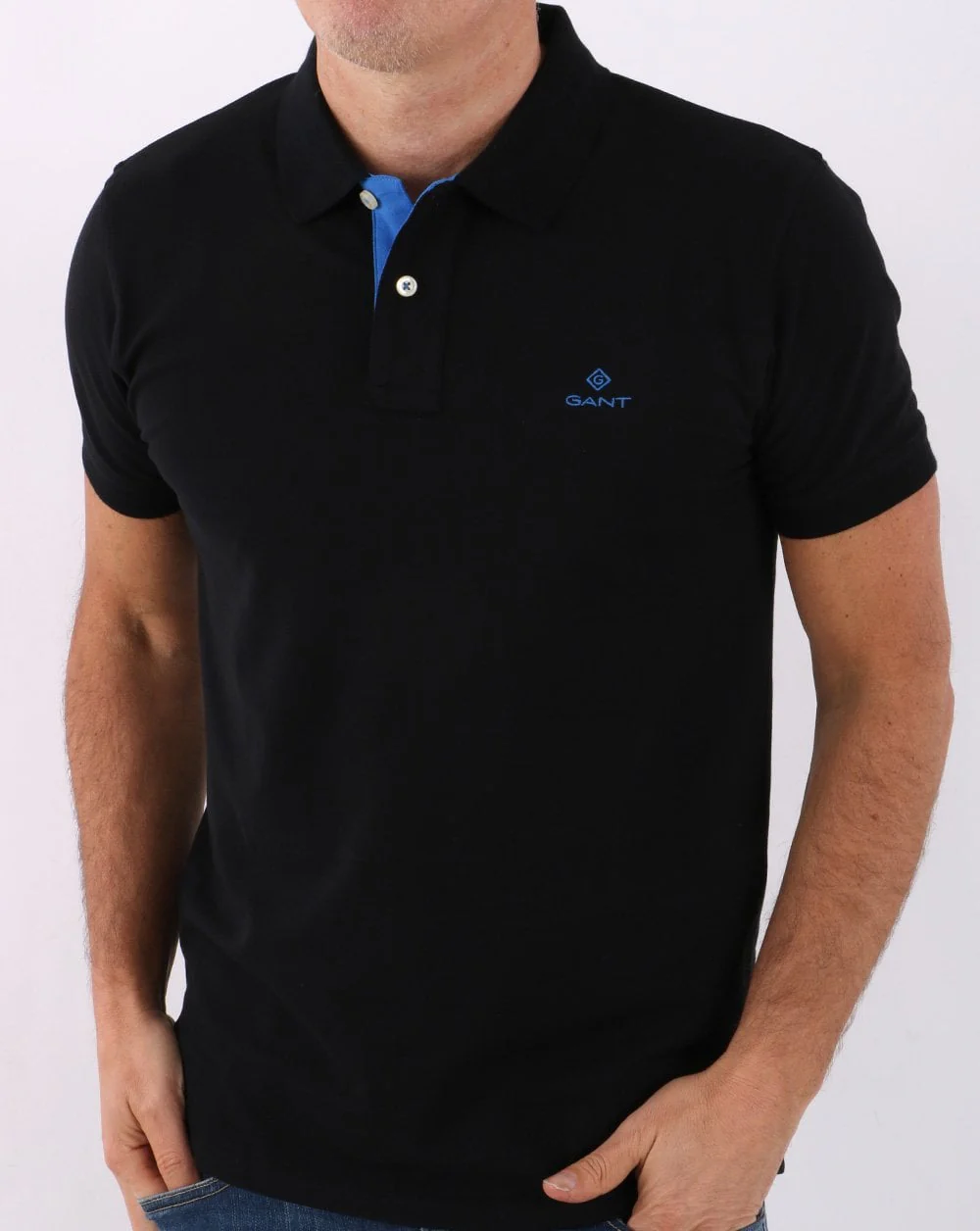 Gant Contrast Collar Polo Shirt Black/Blue - Image 3