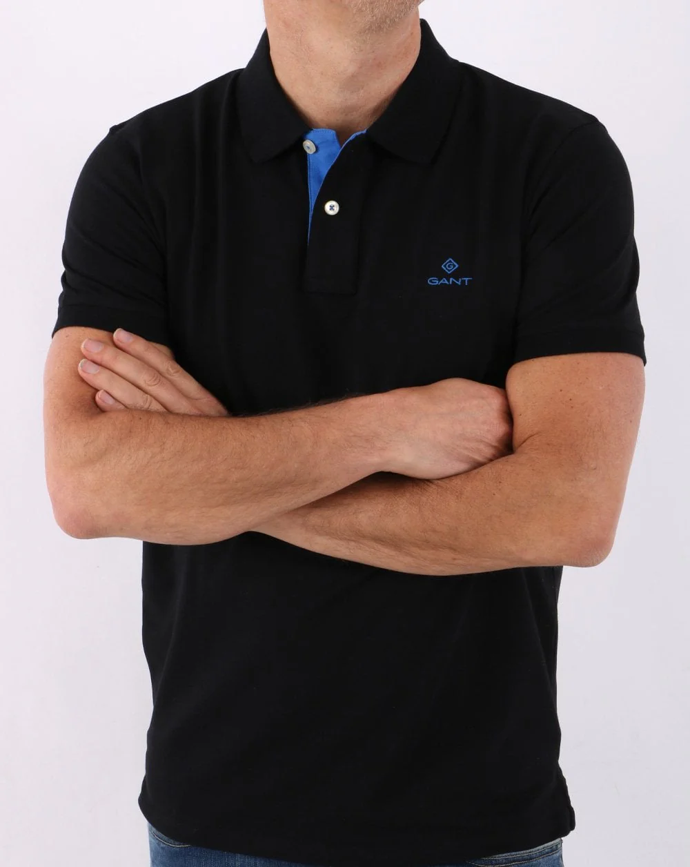 Gant Contrast Collar Polo Shirt Black/Blue - Image 4