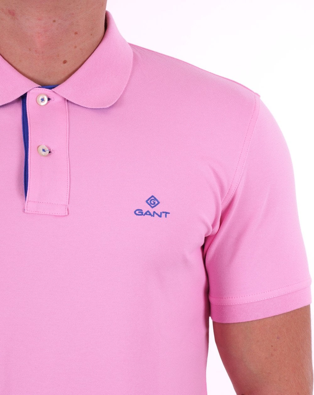 Gant Contrast Collar Polo Shirt Bright Pink - Image 2