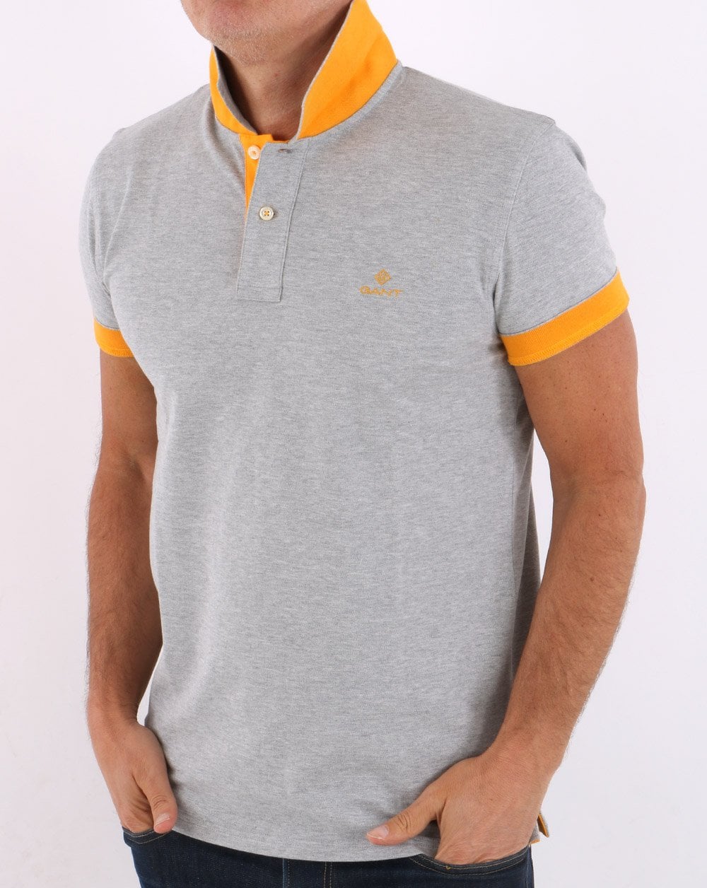Gant Contrast Collar Polo Shirt Grey/Yellow - Image 2
