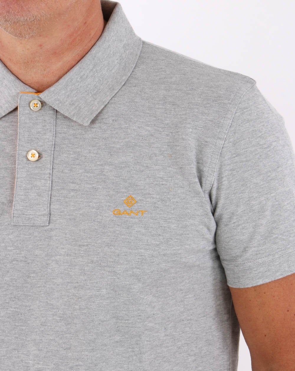 Gant Contrast Collar Polo Shirt Grey/Yellow - Image 3