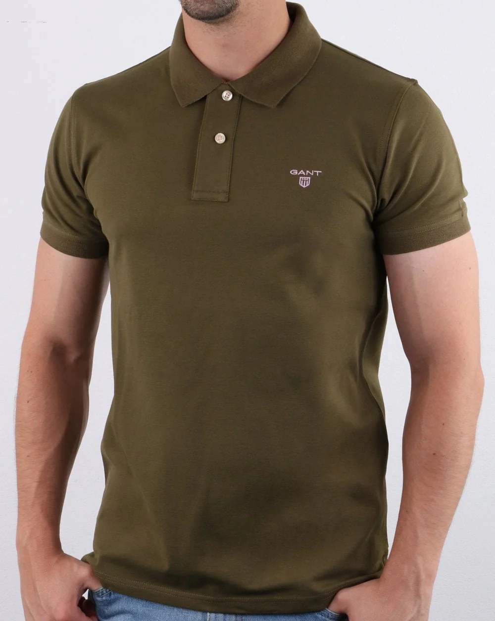 Gant Contrast Collar Polo Shirt Khaki