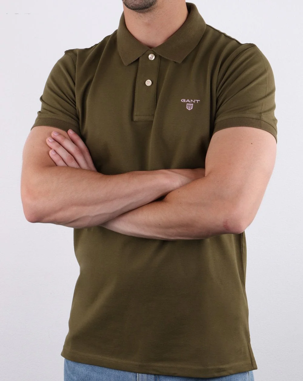 Gant Contrast Collar Polo Shirt Khaki - Image 3