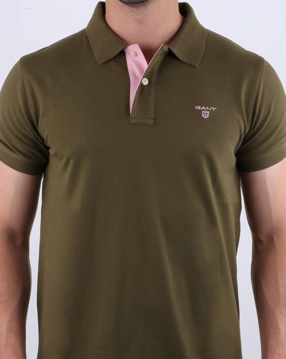 Gant Contrast Collar Polo Shirt Khaki - Image 4