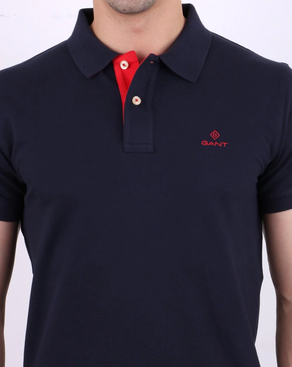 Gant Contrast Collar Polo Shirt Navy -Red - Image 2