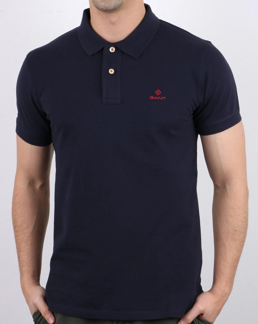 Gant Contrast Collar Polo Shirt Navy -Red - Image 3