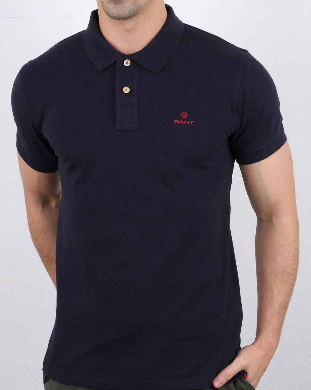 Gant Contrast Collar Polo Shirt Navy -Red - Image 4