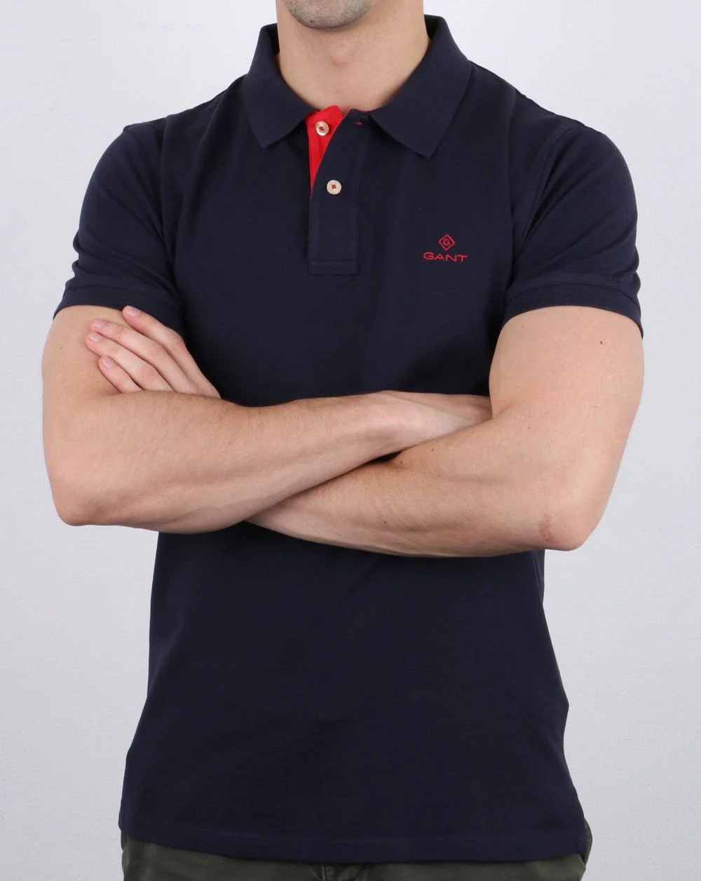 Gant Contrast Collar Polo Shirt Navy -Red - Image 5
