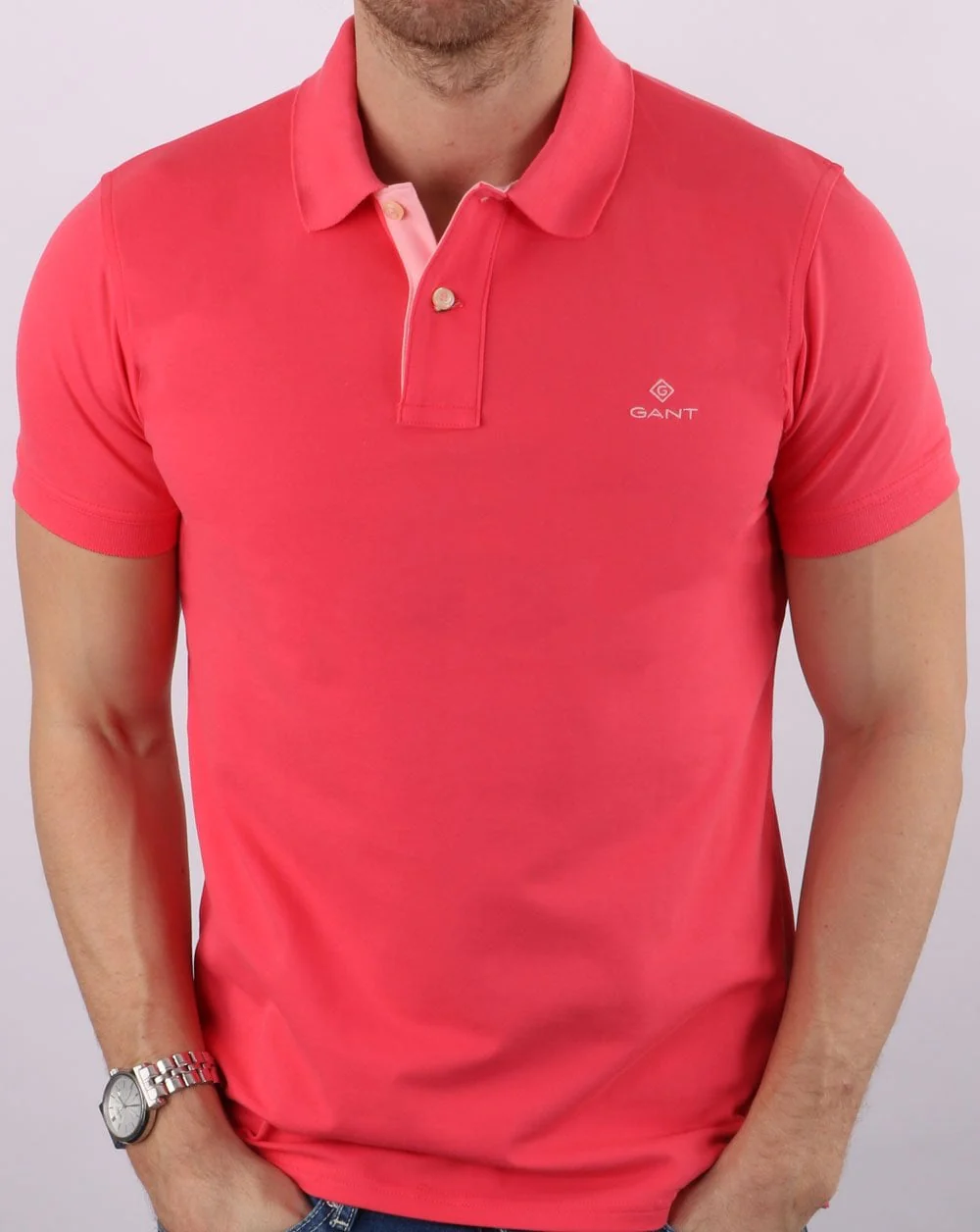 Gant Contrast Collar Polo Shirt Paradise Pink - Image 3