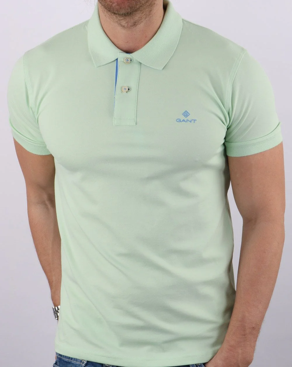 Gant Contrast Collar Polo Shirt Pastel Green - Image 4