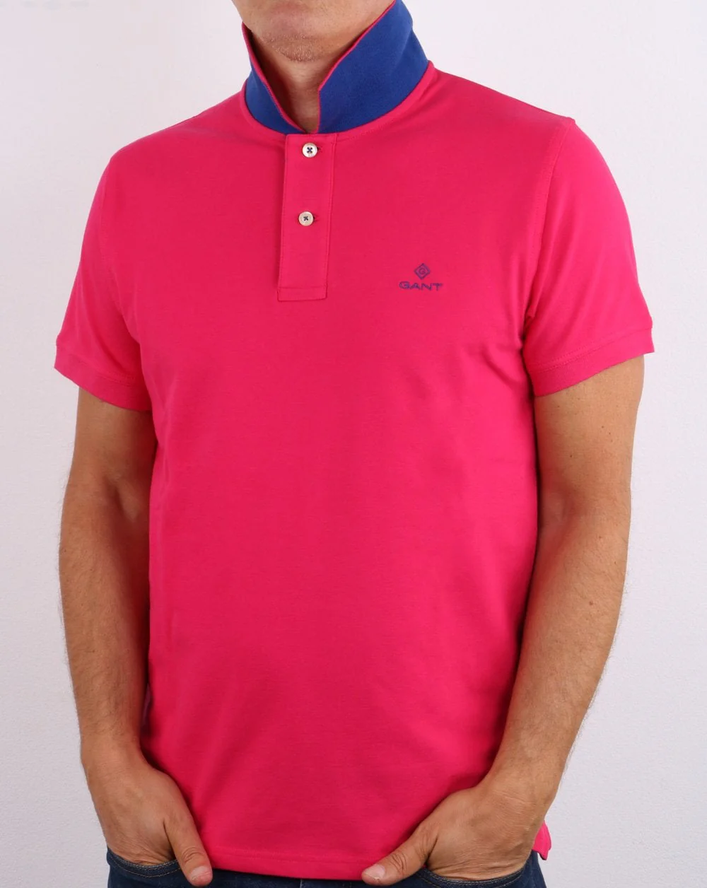 Gant Contrast Collar Polo Shirt Pink/Blue