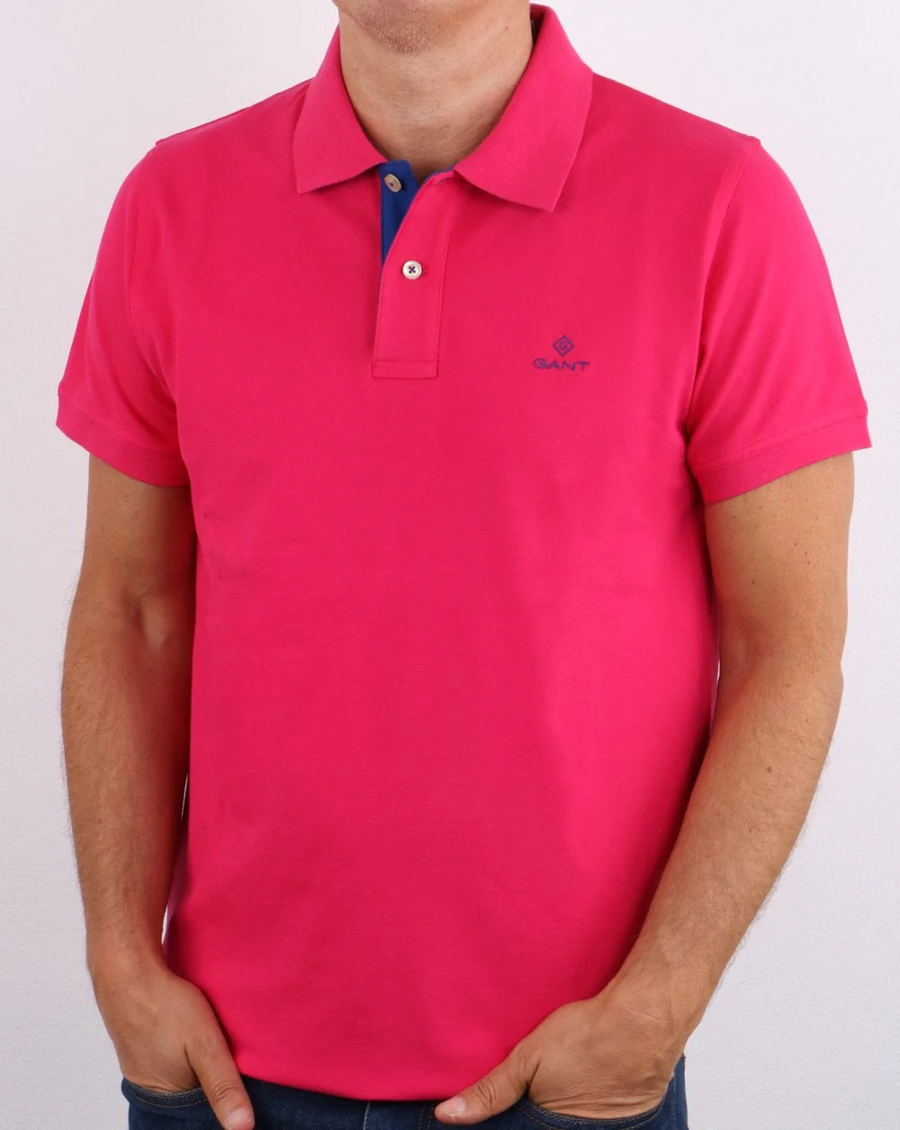 Gant Contrast Collar Polo Shirt Pink/Blue - Image 2