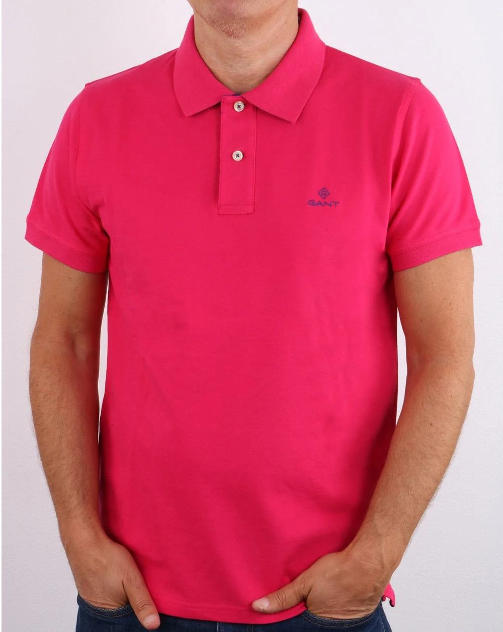 Gant Contrast Collar Polo Shirt Pink/Blue - Image 3