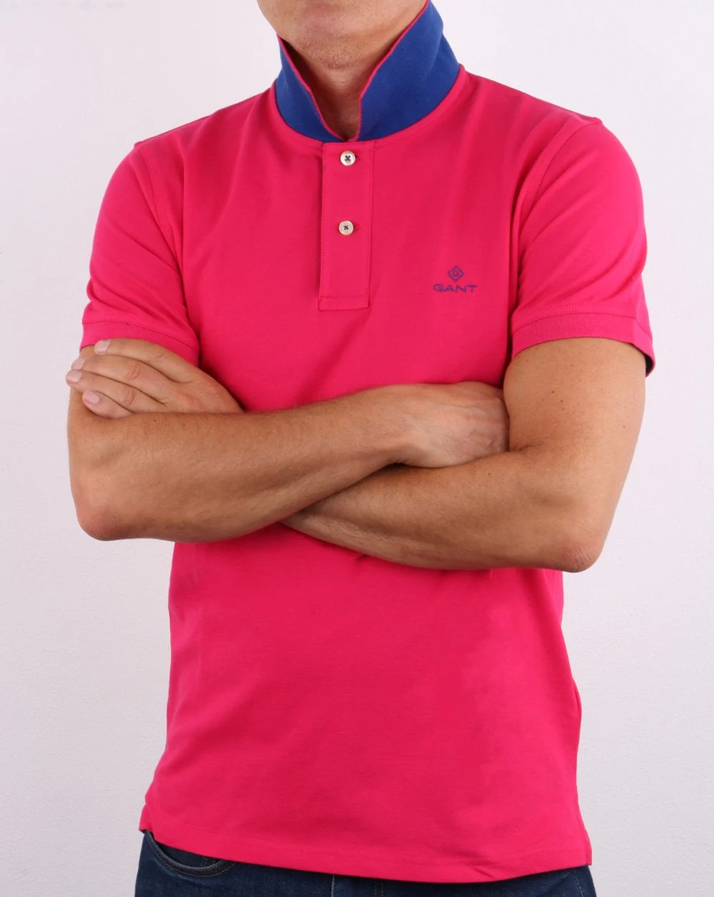 Gant Contrast Collar Polo Shirt Pink/Blue - Image 4