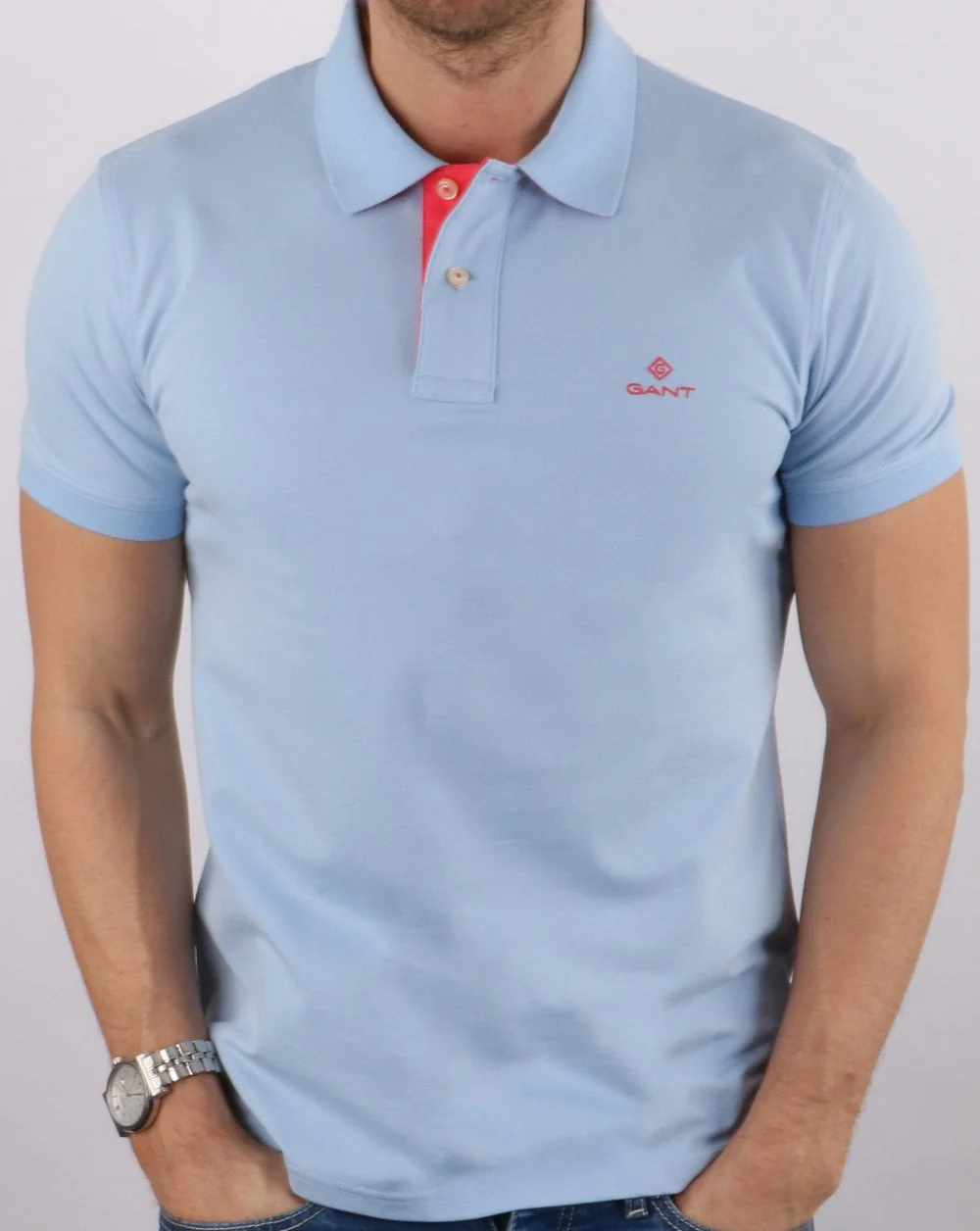 Gant Contrast Collar Polo Shirt Powder Blue - Image 2