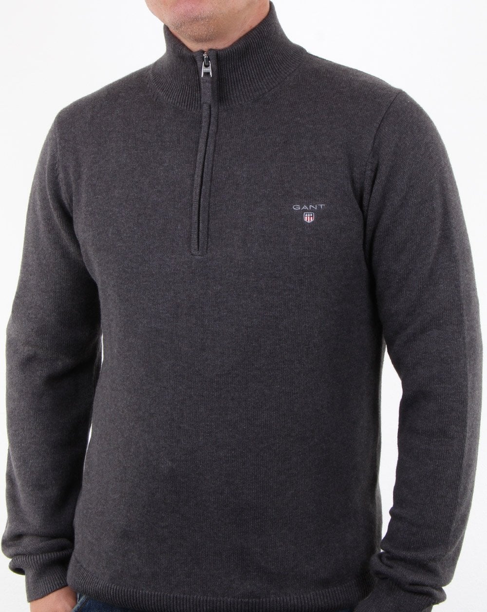 Gant Contrast Half Zip Jumper Antracit Melange - Image 2
