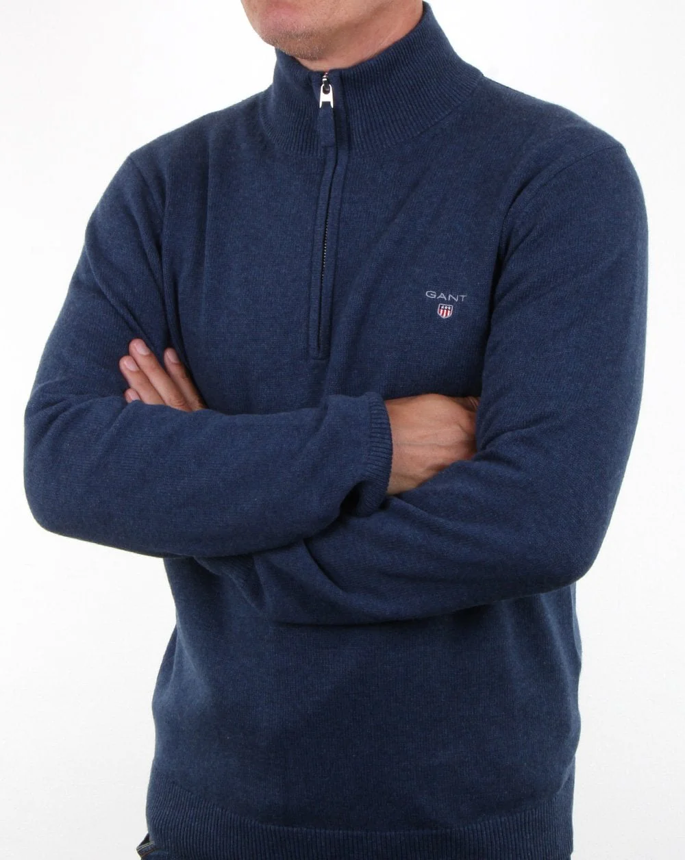 Gant Contrast Half Zip Knit Blue - Image 2