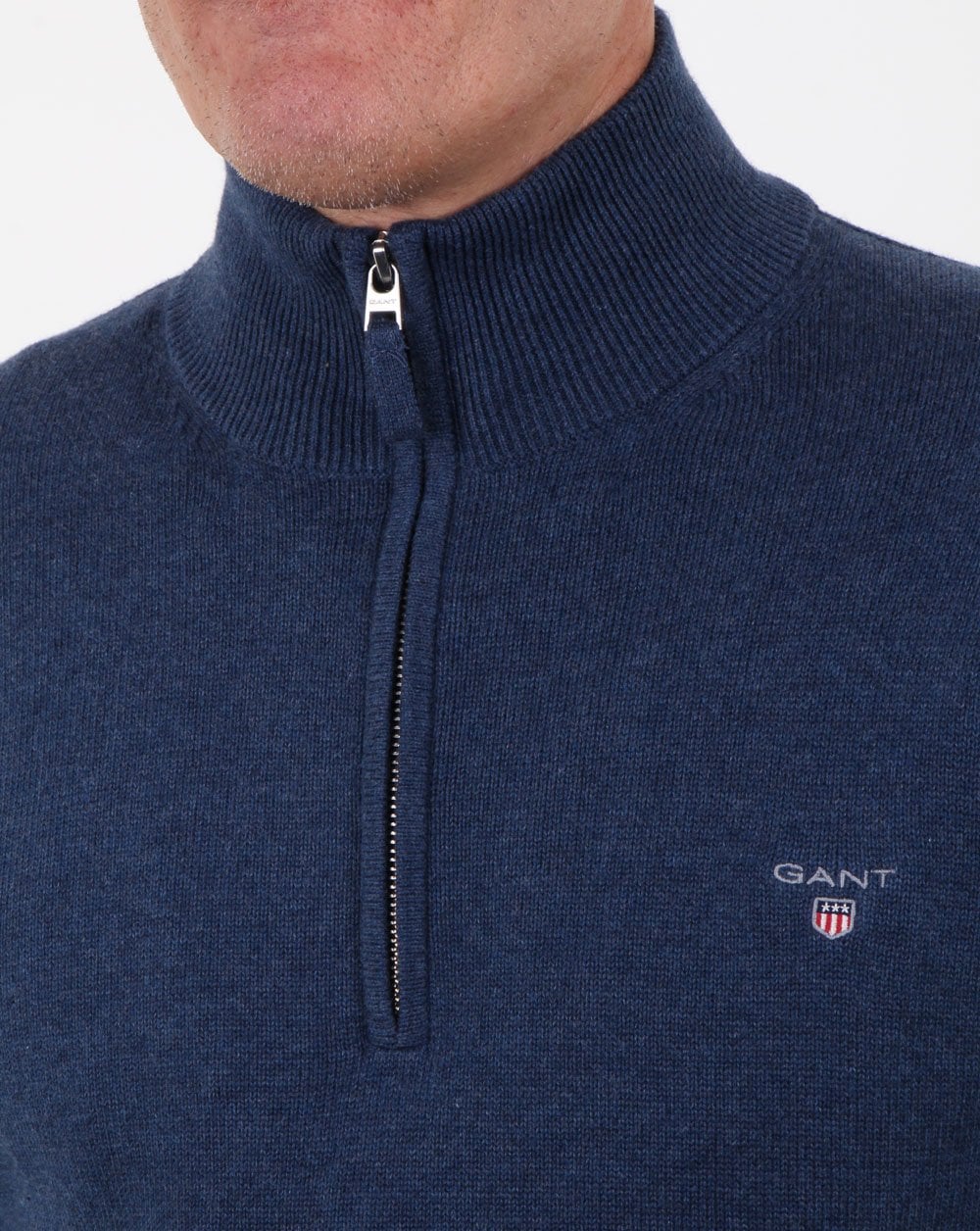 Gant Contrast Half Zip Knit Blue - Image 4