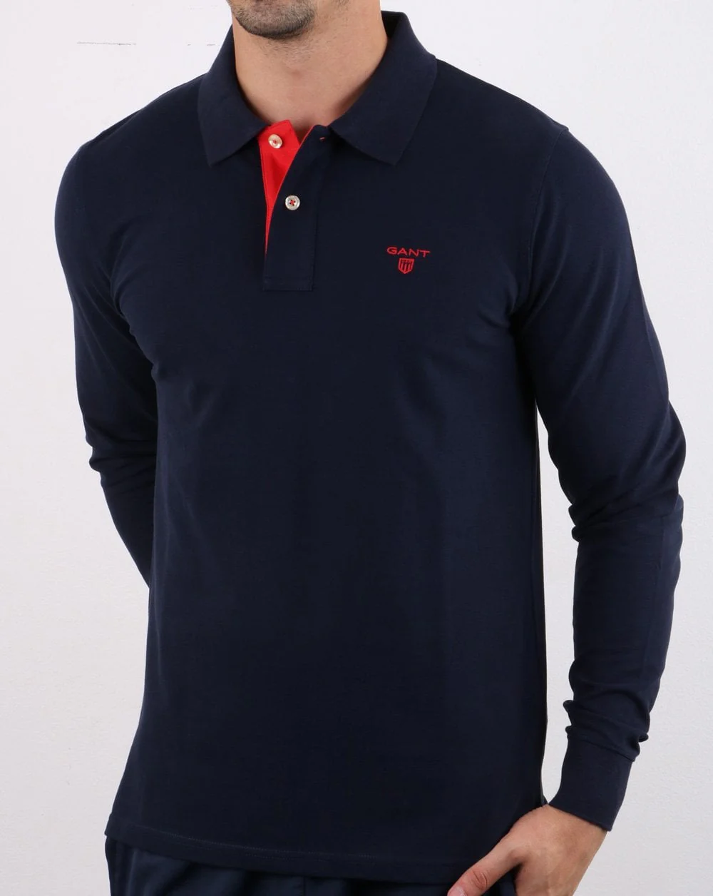 Gant Contrast Long Sleeve Polo Shirt Evening Blue - Image 2