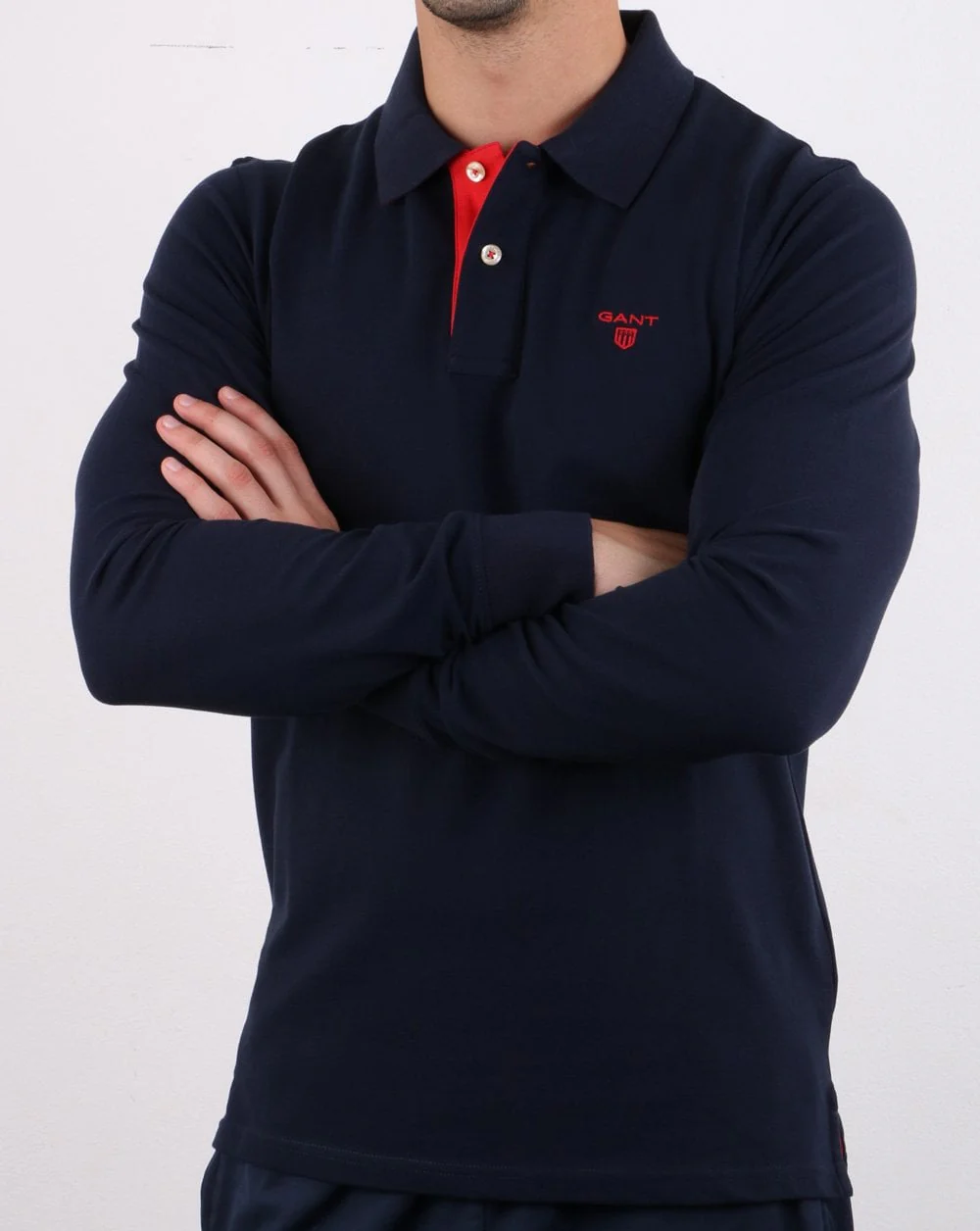 Gant Contrast Long Sleeve Polo Shirt Evening Blue - Image 3
