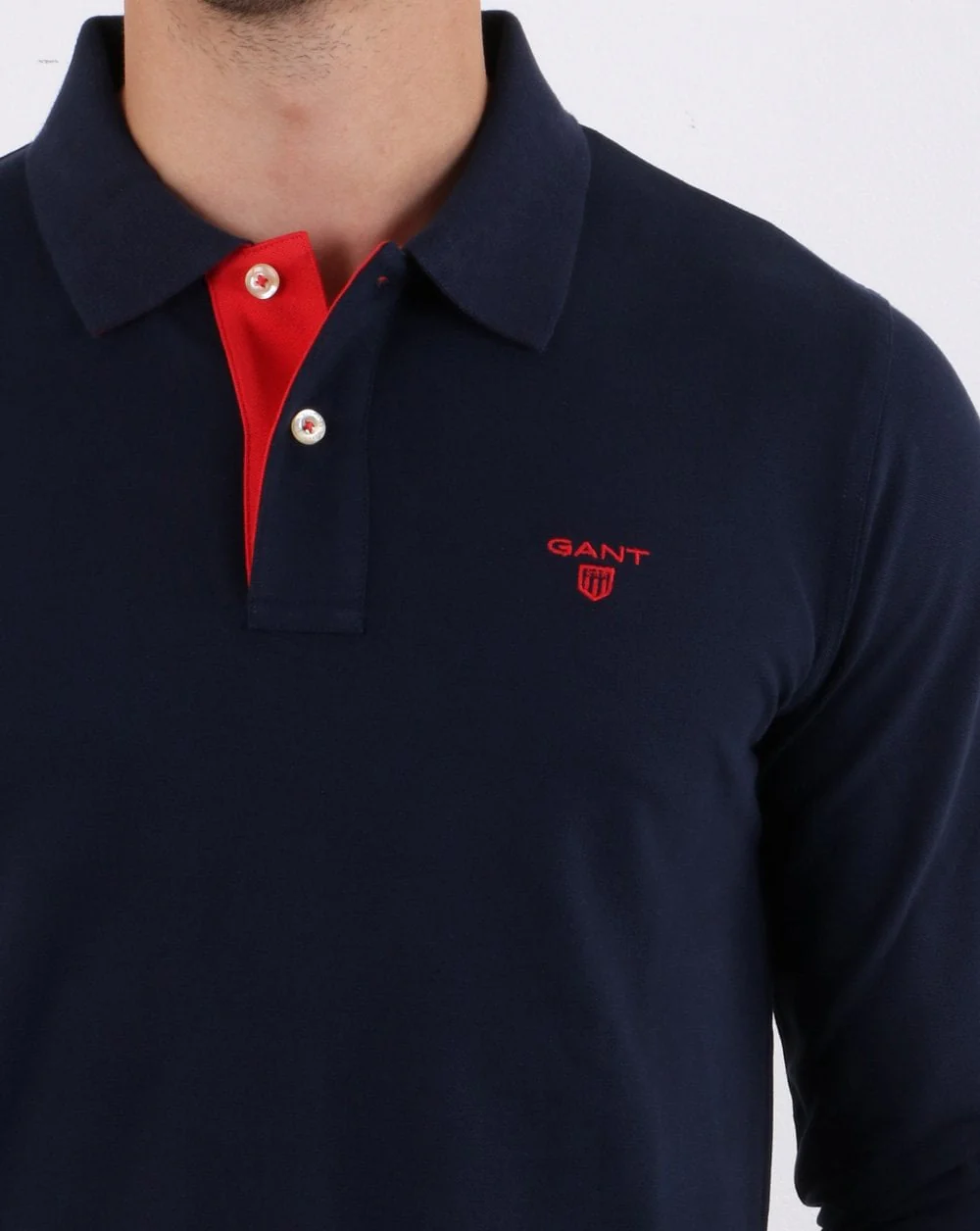 Gant Contrast Long Sleeve Polo Shirt Evening Blue - Image 4