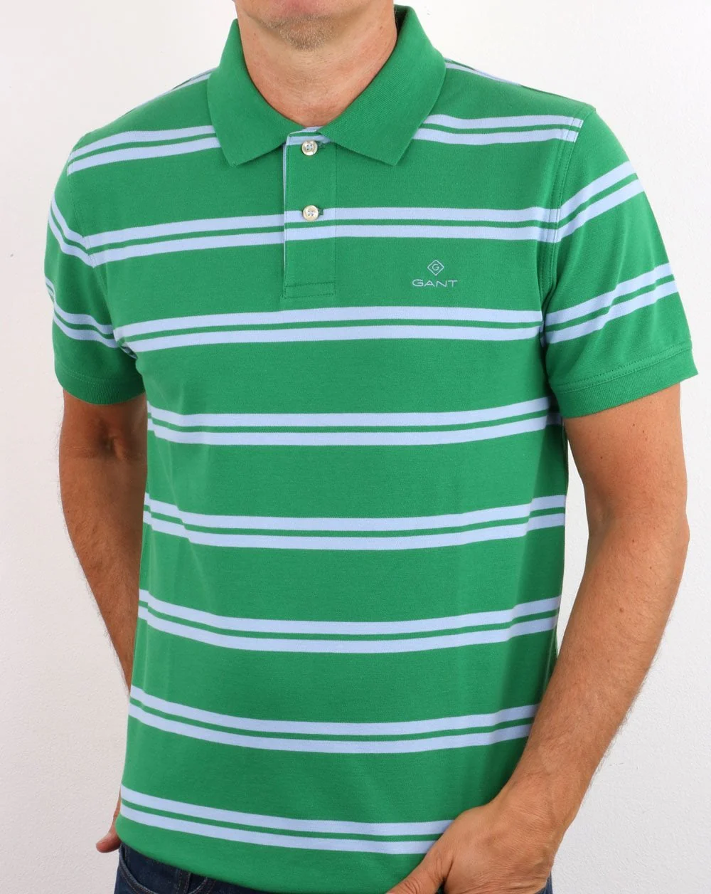 Gant Contrast Stripe Polo Shirt Green - Image 3