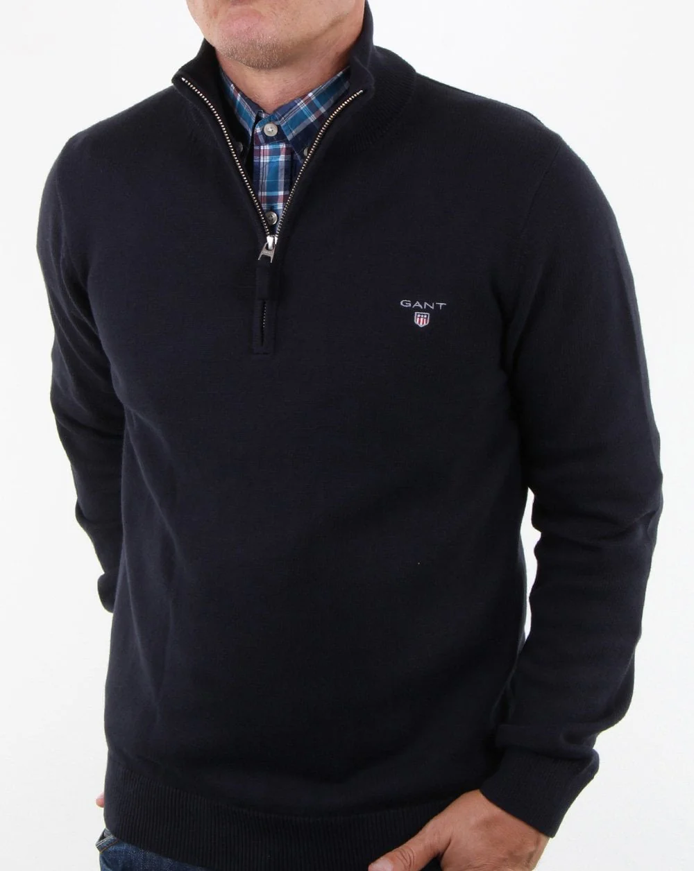 Gant Contrast Zip Knit jumper Navy