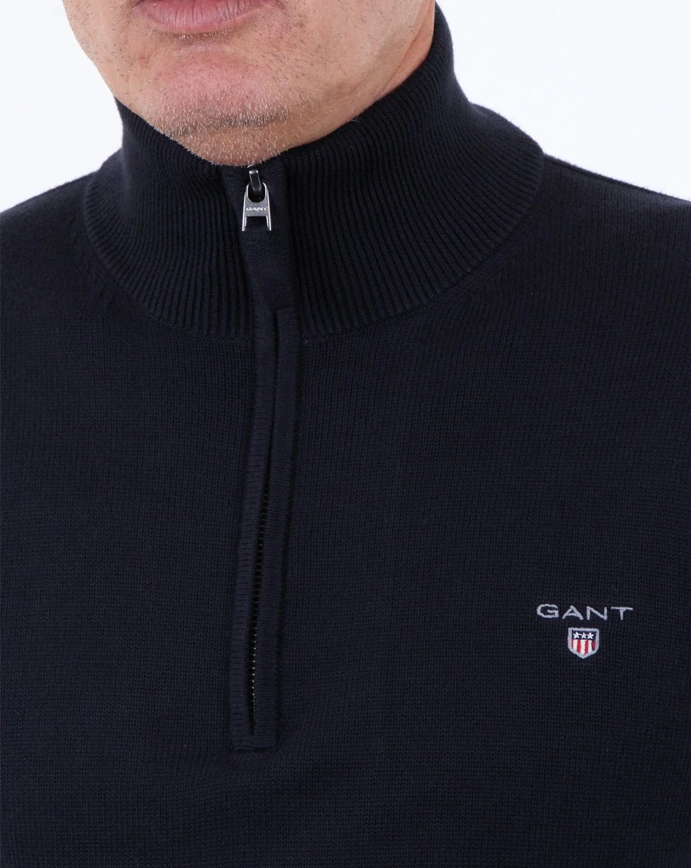 Gant Contrast Zip Knit jumper Navy - Image 4