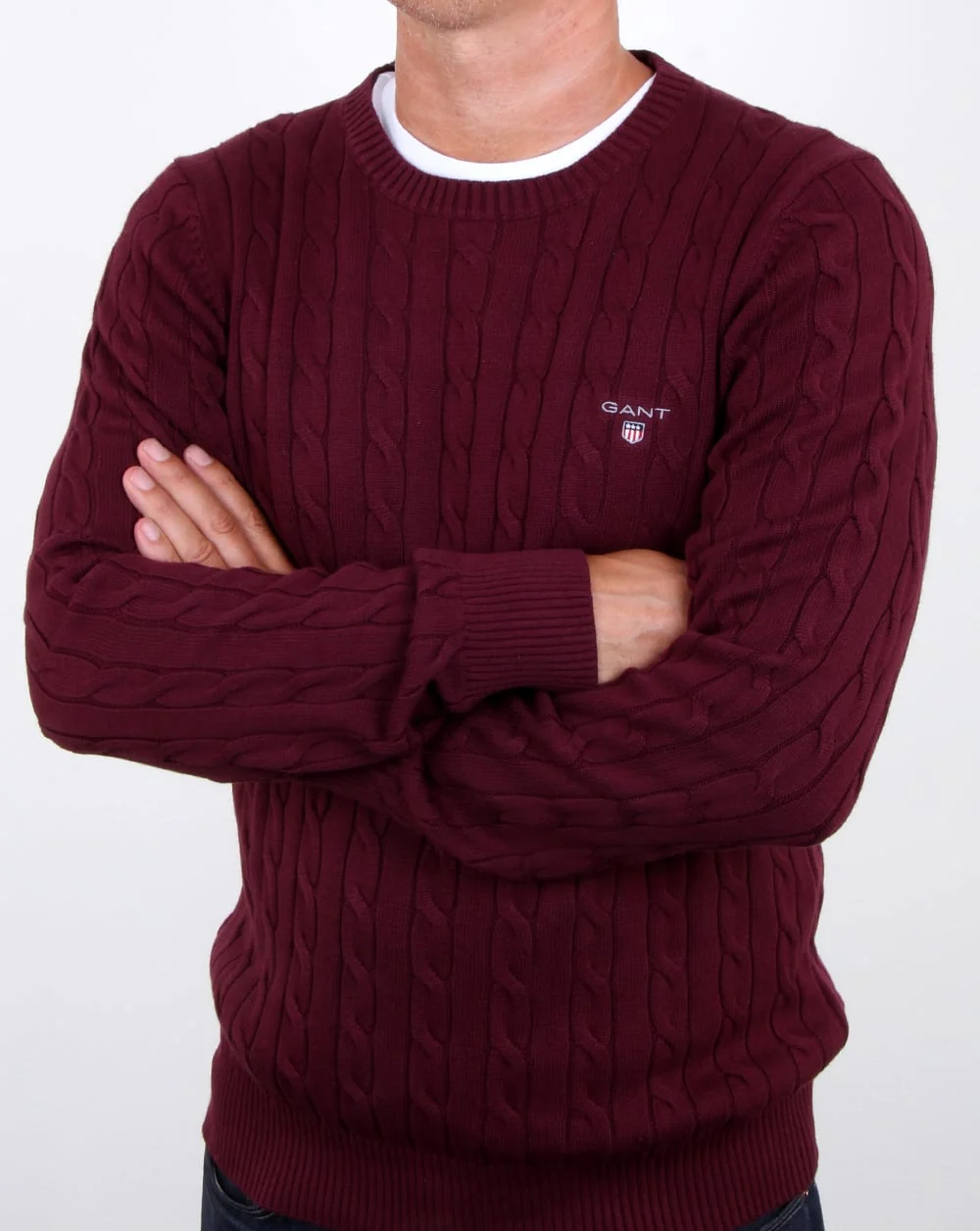 Gant Cotton Cable Crew Jumper Purple Wine - Image 3