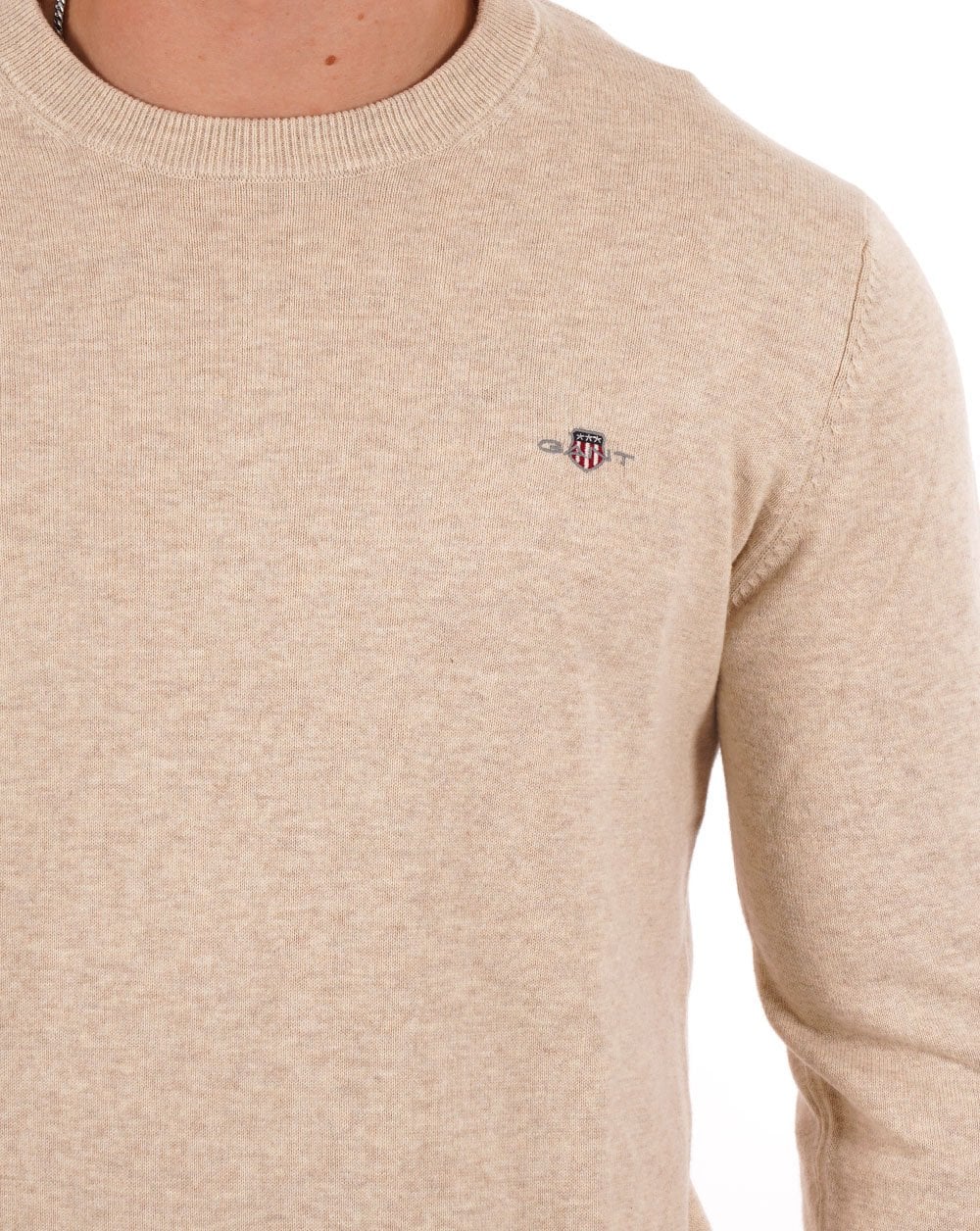 Gant Cotton Crew Neck Sweater Stone - Image 2