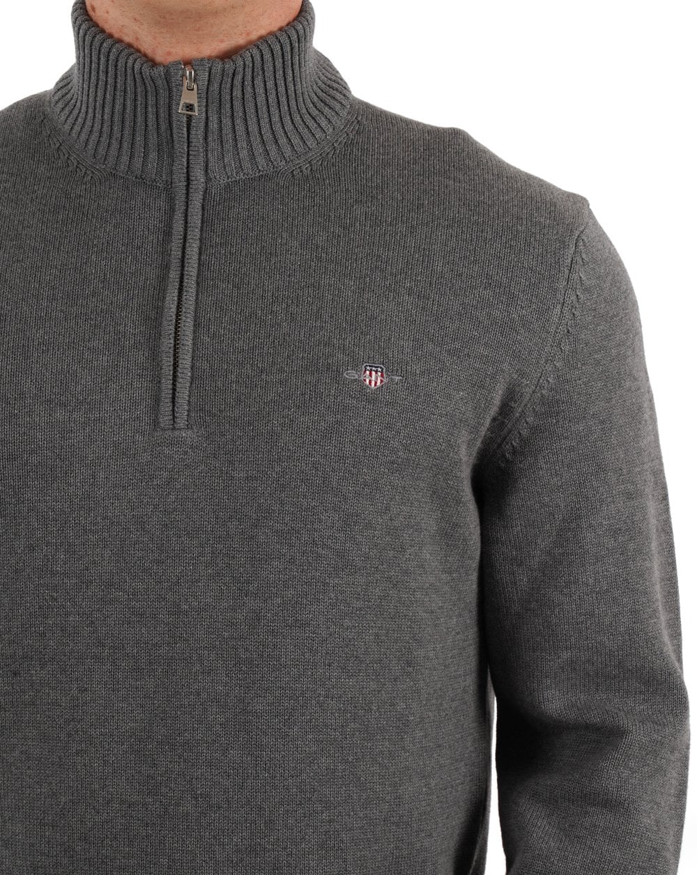 Gant Cotton Half Zip Dark Grey Melange - Image 3