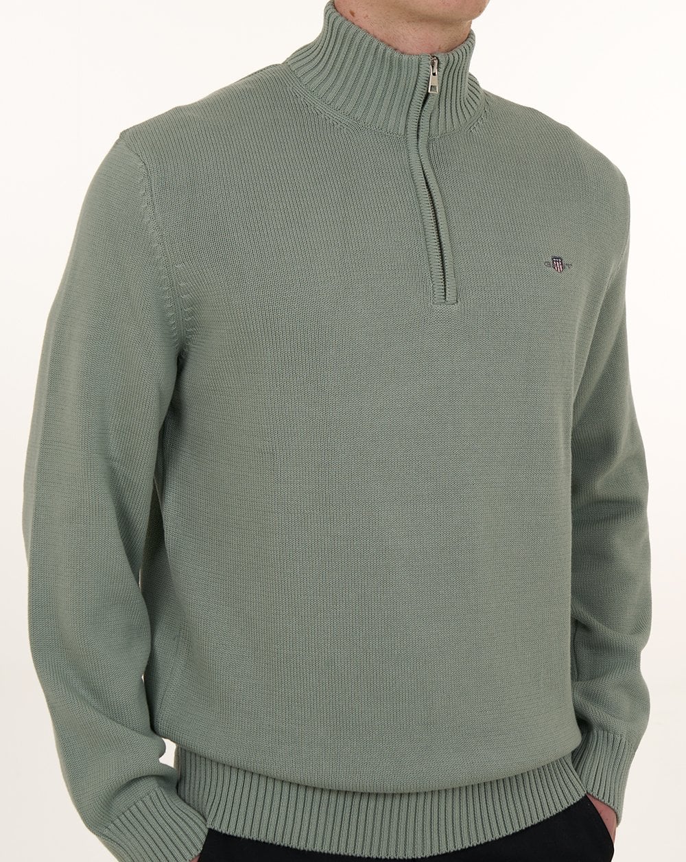 Gant Cotton Half Zip Jumper Ceramic Grey - Image 3