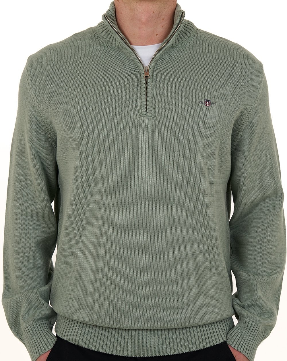Gant Cotton Half Zip Jumper Ceramic Grey - Image 4