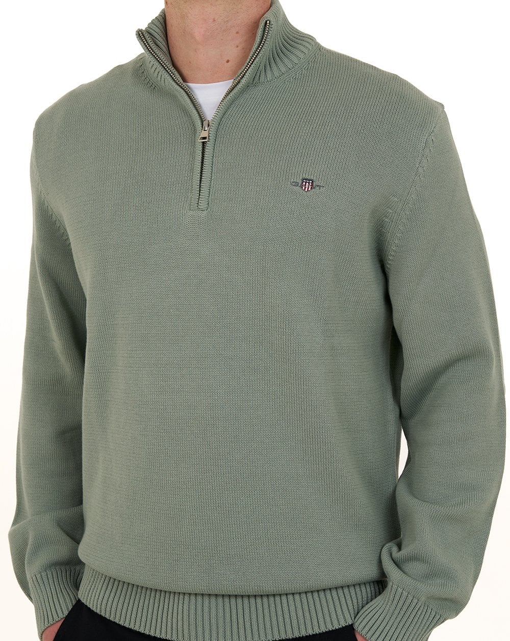 Gant Cotton Half Zip Jumper Ceramic Grey - Image 5