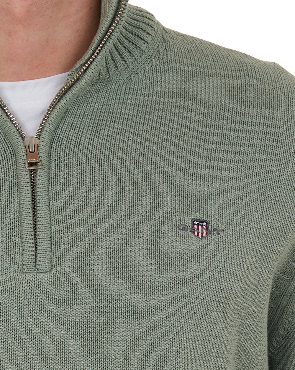 Gant Cotton Half Zip Jumper Ceramic Grey - Image 6