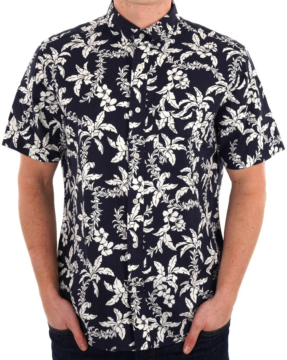 Gant Cotton Linen Palm SS Shirt Navy Blue