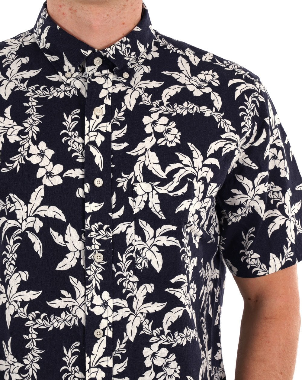 Gant Cotton Linen Palm SS Shirt Navy Blue - Image 2