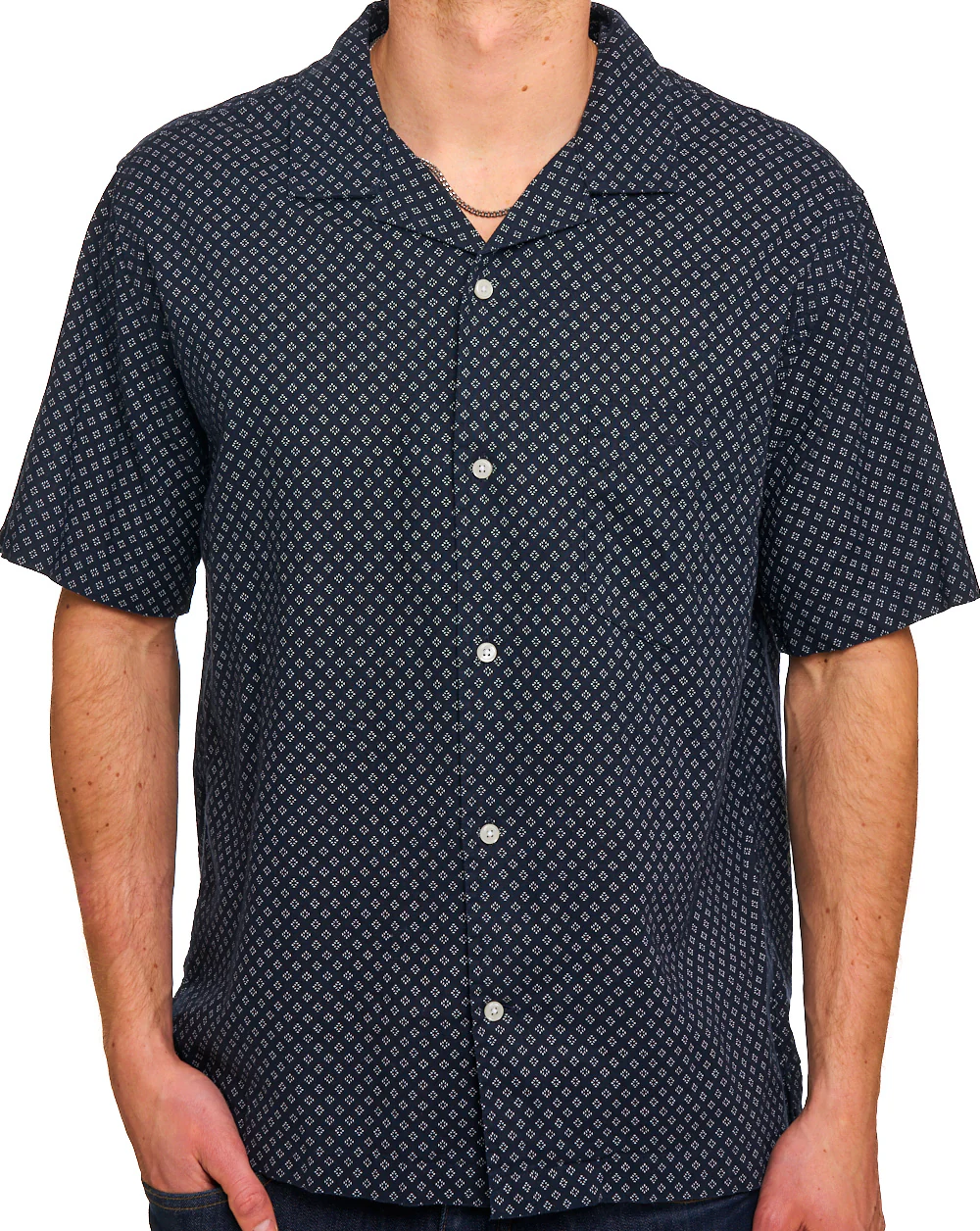 Gant Cotton Linen Print SS Shirt Faded Denim