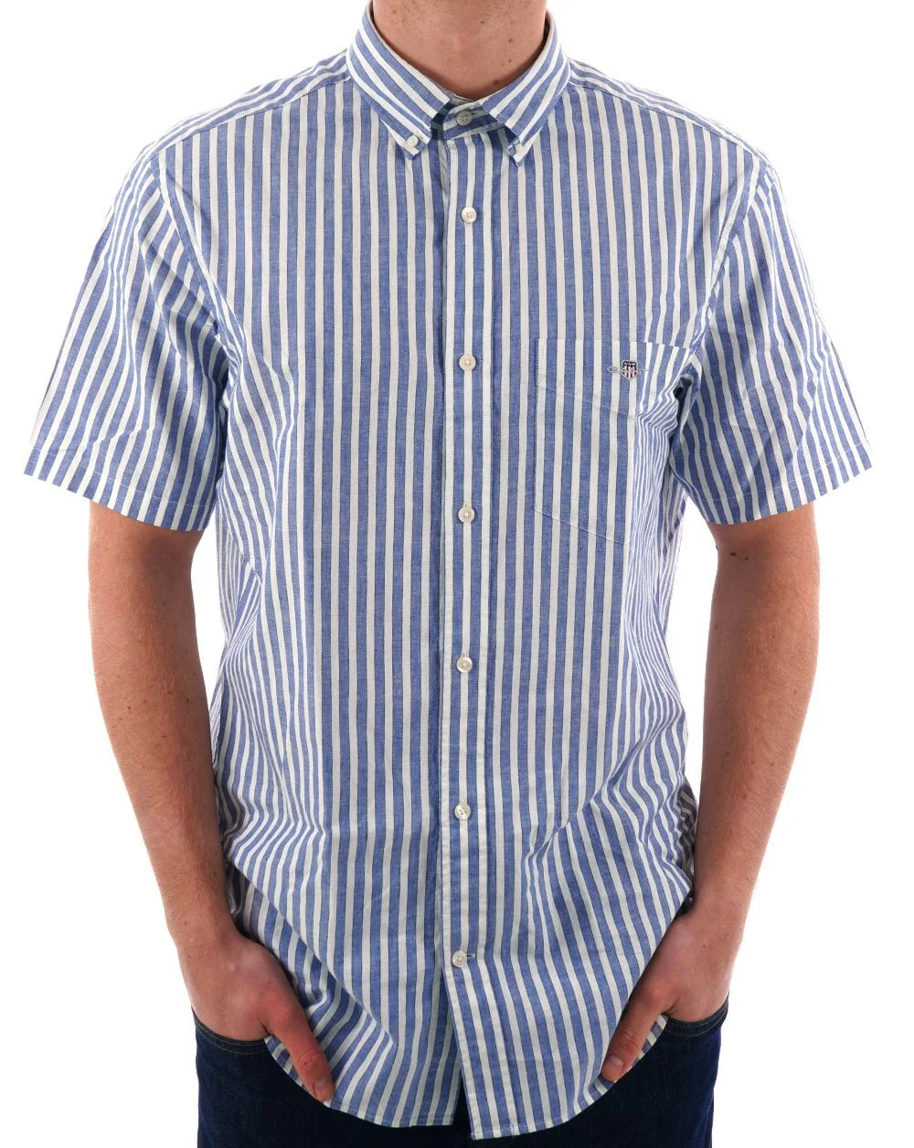 Gant Cotton Linen Stripe SS Shirt Rich Blue