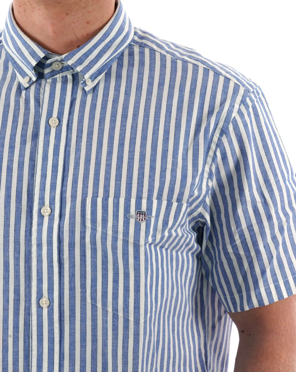 Gant Cotton Linen Stripe SS Shirt Rich Blue - Image 2