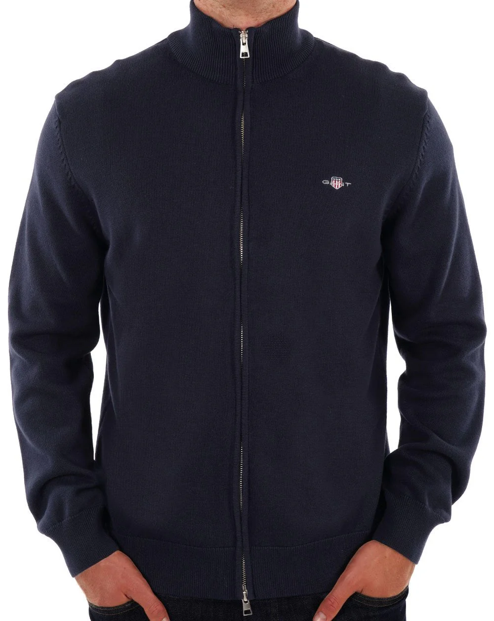 Gant Cotton Zip Cardigan Navy Blue