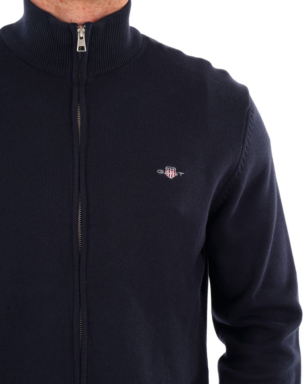 Gant Cotton Zip Cardigan Navy Blue - Image 2