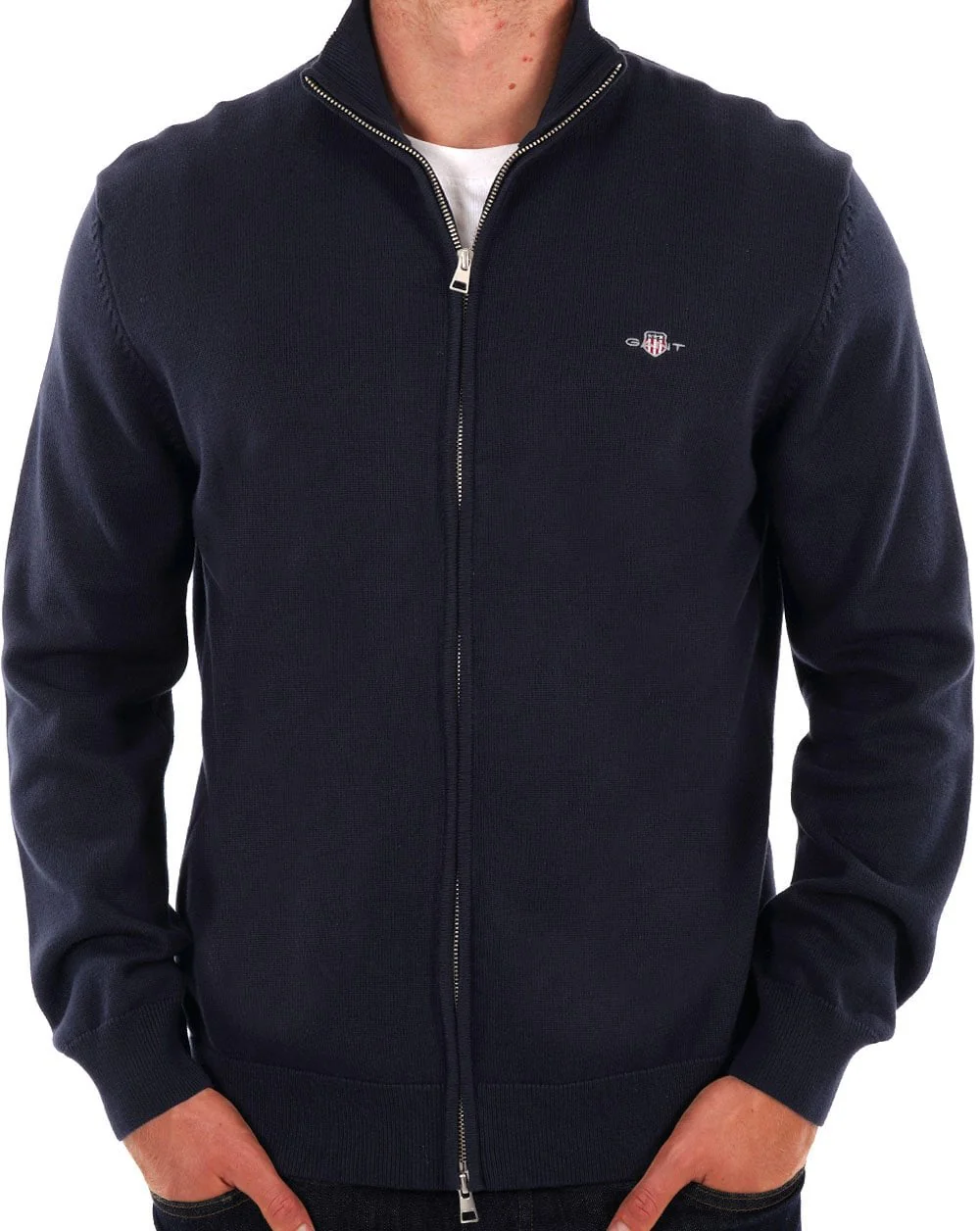 Gant Cotton Zip Cardigan Navy Blue - Image 3