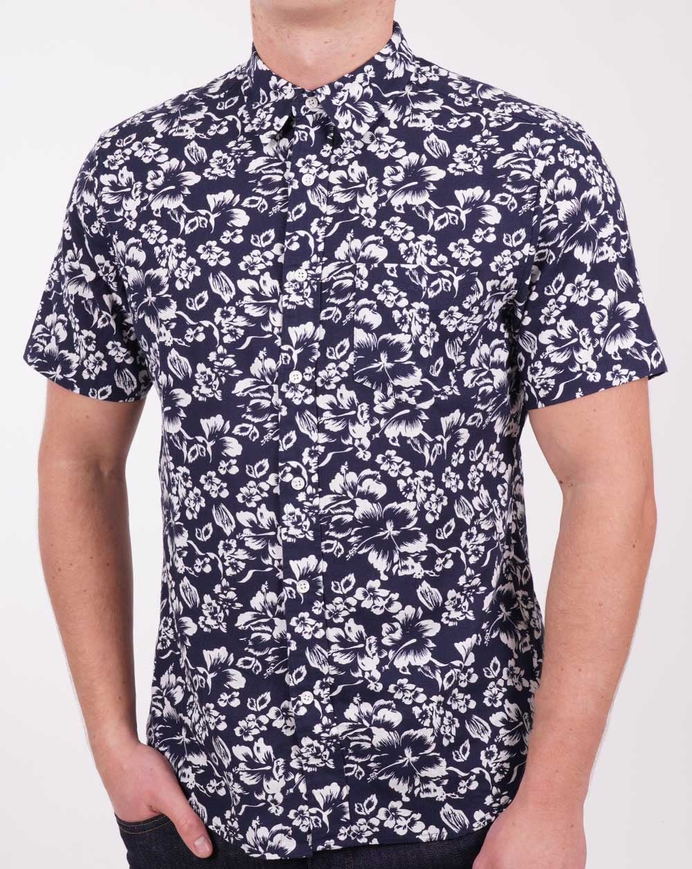 Gant Floral Cotton Linen SS Shirt Navy - Image 2