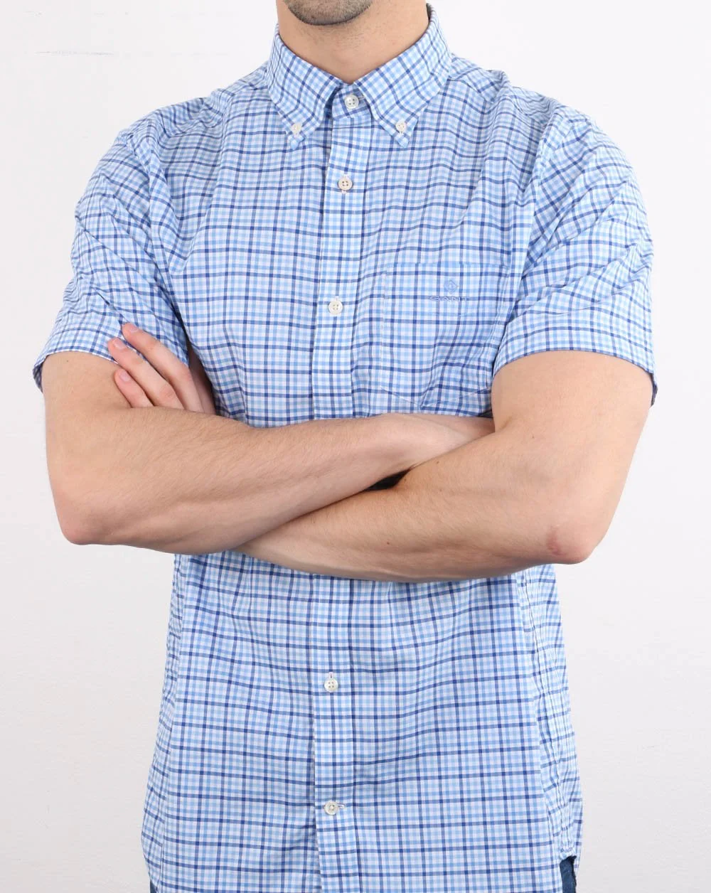 Gant Gingham Short Sleeve Shirt Pacific Blue - Image 4