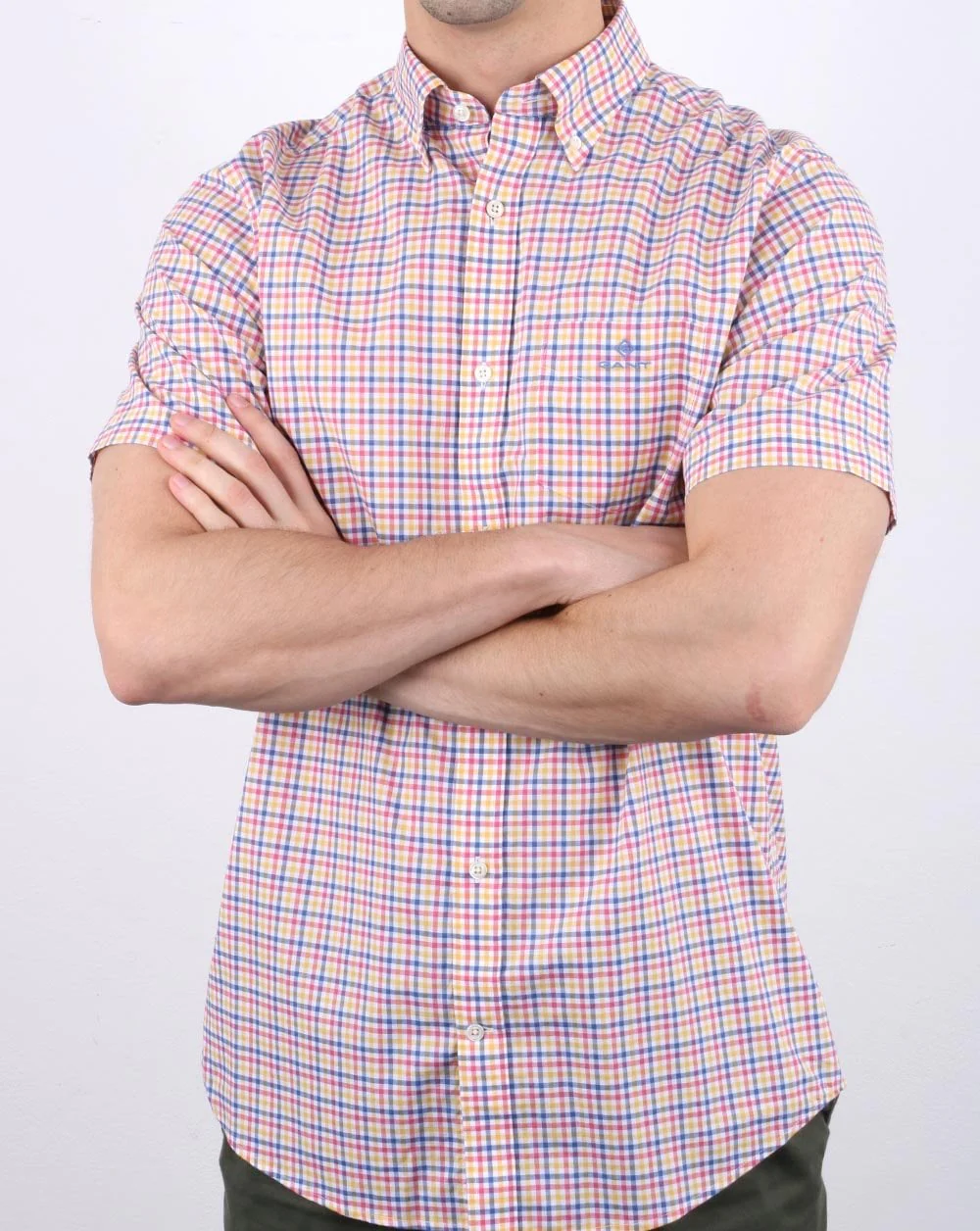 Gant Gingham Short Sleeved Shirt Rose - Image 3